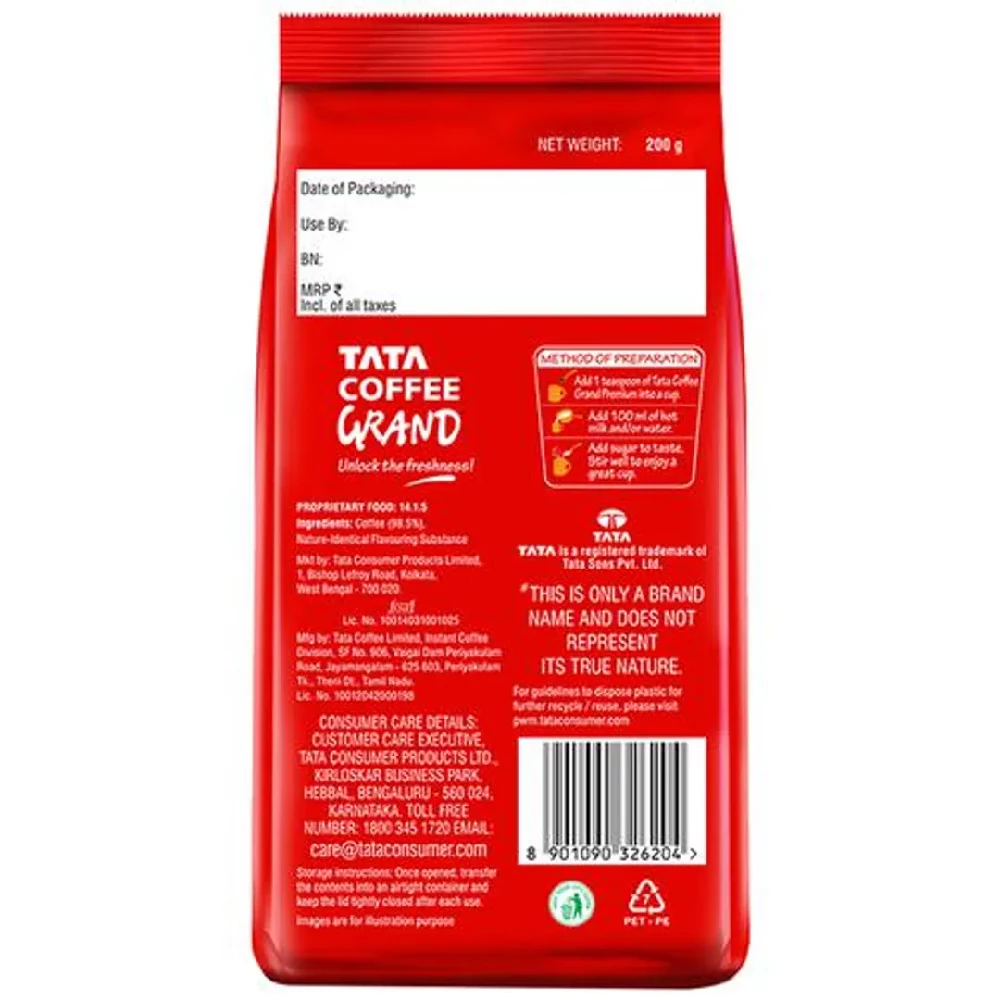 Tata Coffee Grand Premium Instant Coffee - 100percent Coffee Blend, 200 g-3.webp